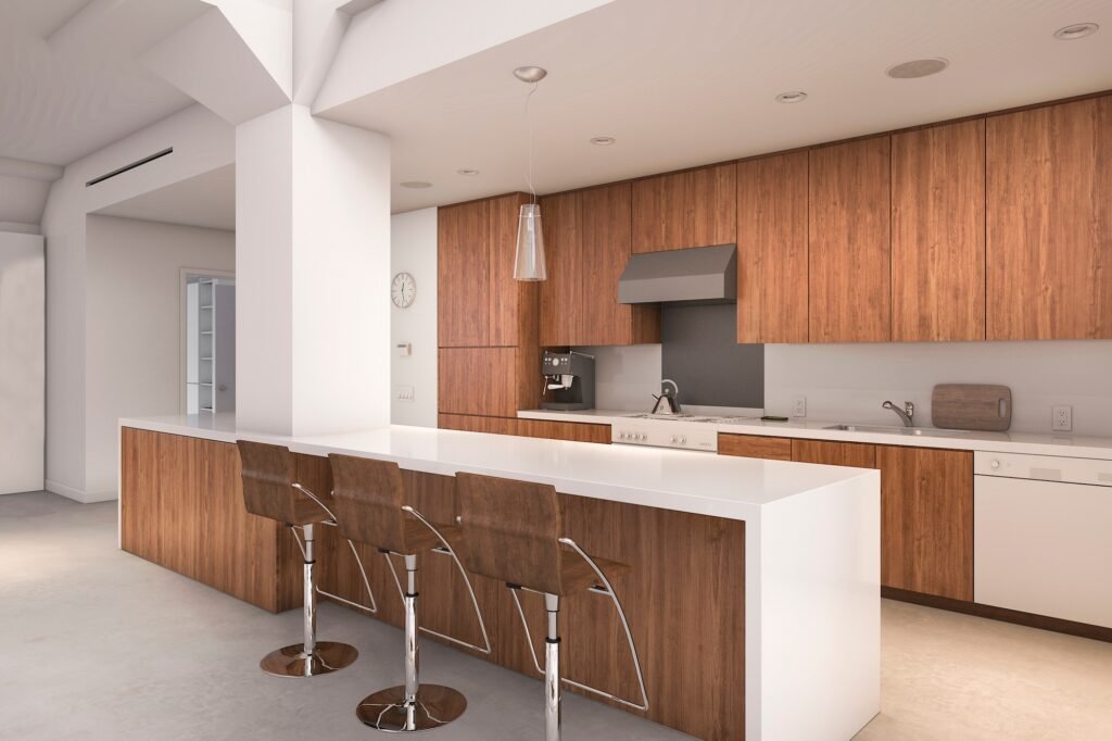 3d rendering contemporary wood kitchen